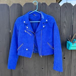 H&M Royal Blue Faux Suede Moto Jacket -Size 8